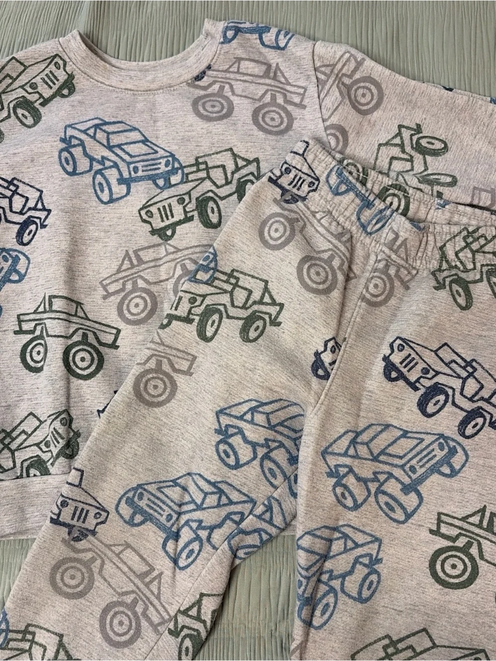 Garanimals Gray Matching Set with Blue & Green Monster Trucks